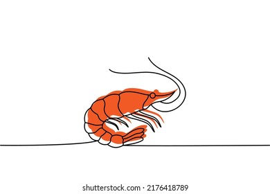 Set of Shrimp one line colored continuous drawing. Shrimp continuous one line colorful set illustration. Vector minimalist linear illustration.