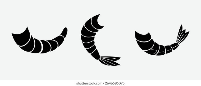 Set of Shrimp Vector of Silhouette Style on White Background