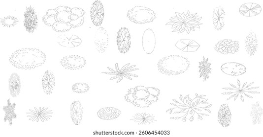 set of shrubs line cad, minimal isolated on white background.