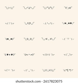 set of shrug face doodle line emoticons emoji vector design