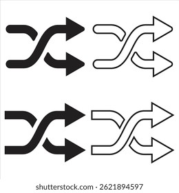 Set of shuffle vector icons, Modern Line Style Random Play Symbol for Music Apps, Random playlist, Cross shuffle icon.