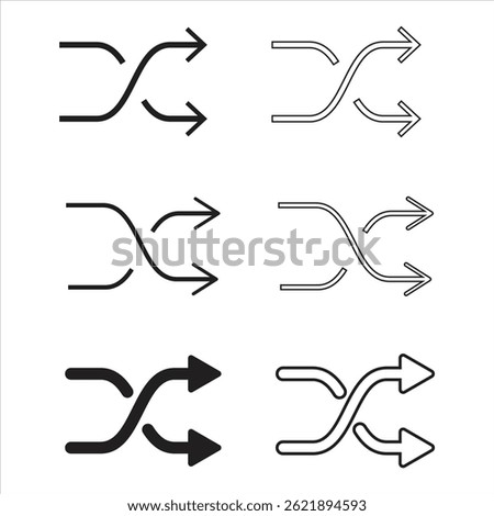 Set of shuffle vector icons, Modern Line Style Random Play Symbol for Music Apps, Random playlist, Cross shuffle icon.