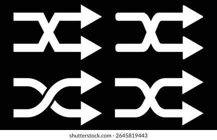 Set of shuffle vector icons. Random playlist. Mix music. Cross shuffle icon.