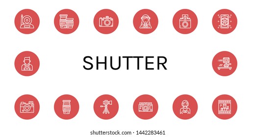 Set of shutter icons such as Camera, Lens, Photographer, Instant camera, Photo , shutter