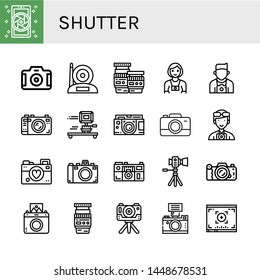 Set of shutter icons such as Camera, Lens, Photographer, Instant camera, Viewfinder , shutter