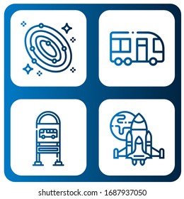Set of shuttle icons. Such as Galaxy, Minibus, Bus stop, Spaceship , shuttle icons