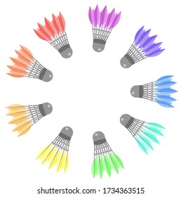 set of shuttlecocks for badminton. Isolated vector illustration colorful illustration. Rainbow of shuttlecocks.