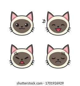 Set of siamese cat faces showing different emotions for design.