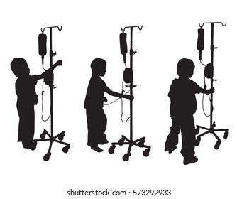 Set Sick children in hospital silhouette 