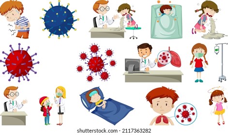 Set of sick people with different symptoms illustration