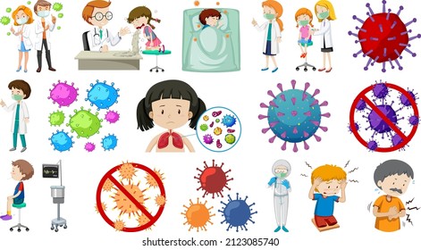 Set of sick people with different symptoms illustration