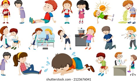 Set of sick people with different symptoms illustration