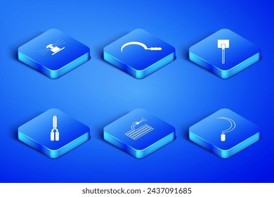 Set Sickle, Automatic irrigation sprinklers, Garden hose or fire hose, Gardening handmade scissor,  and shovel icon. Vector