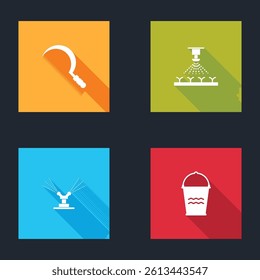 Set Sickle, Automatic irrigation sprinklers,  and Bucket icon. Vector