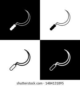 Set Sickle icon isolated on black and white background. Reaping hook sign.  Vector Illustration