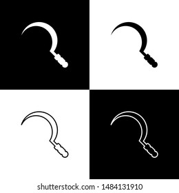 Set Sickle icon isolated on black and white background. Reaping hook sign.  Vector Illustration