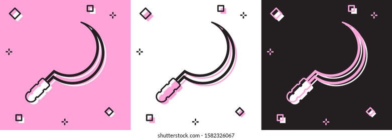 Set Sickle icon isolated on pink and white, black background. Reaping hook sign.  Vector Illustration