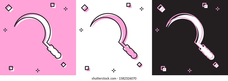 Set Sickle icon isolated on pink and white, black background. Reaping hook sign.  Vector Illustration