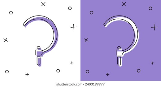 Set Sickle icon isolated on white and purple background. Reaping hook sign.  Vector