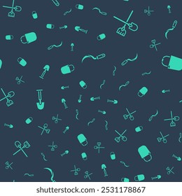 Set Sickle, Shovel,  and Bucket on seamless pattern. Vector