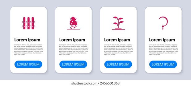 Set Sichel, Spross, Obstbaum und Gartenzaun aus Holz. In: Business Infographic Vorlage. Vektorgrafik