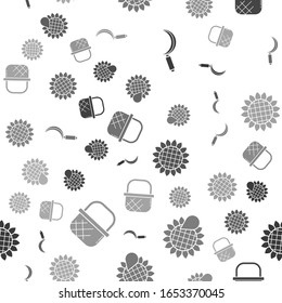 Set Sickle, Sunflower, Sunflower and Shopping basket on seamless pattern. Vector