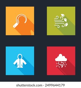 Set Sickle, Windy weather, Raincoat and Storm icon. Vector