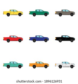 Set of side double cab pick up truck on white background