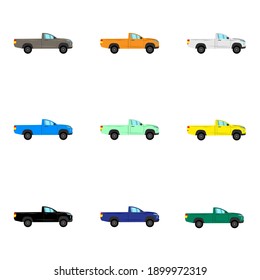 Set of side single cab pick up truck on white background