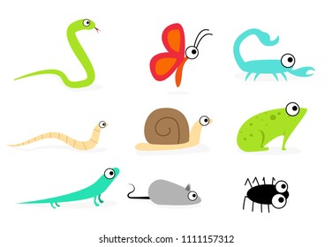 Set of side view animal in flat style, vector art