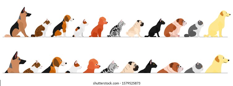 set of  side view dogs and cats border