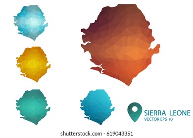 Set of Sierra Leone maps. Bright gradient map of country in low poly style. Multicolored country map in geometric style for your infographics. Vector illustration eps 10.