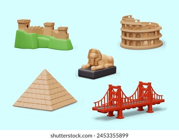 Set of sights of world. Architectural buildings of different countries and cities