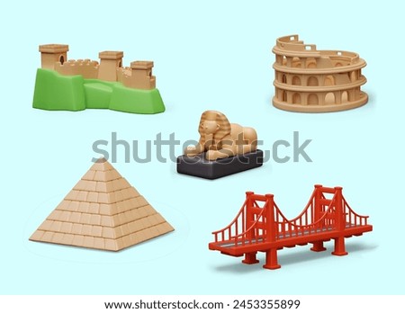 Set of sights of world. Architectural buildings of different countries and cities