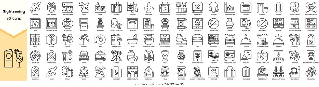 Set of sightseeing icons. Simple line art style icons pack. Vector illustration