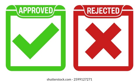 Set sign approved rejected icon. check mark and cross symbol design vector illustration