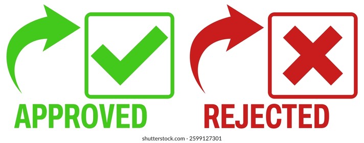 Set sign approved rejected icon. check mark and cross symbol design vector illustration
