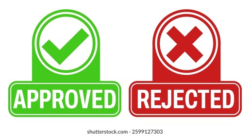 Set sign approved rejected icon. check mark and cross symbol design vector illustration
