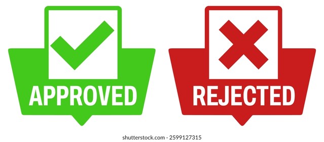 Set sign approved rejected icon. check mark and cross symbol design vector illustration