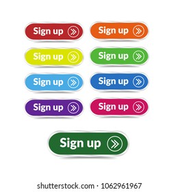 set of Sign Up button with shadow and chrome border. 