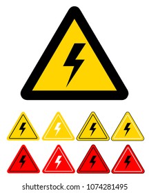 Conjunto de signos de peligro símbolo de electricidad de alto voltaje en blanco, ilustración vectorial de material