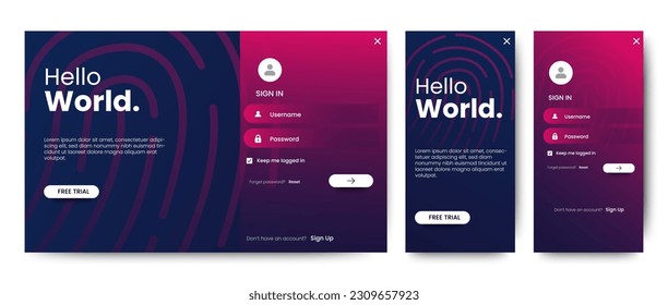 Set of Sign Up and Sign In forms. Black and red gradient. Registration and login forms page. Professional web design, full set of elements. User-friendly design materials.