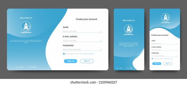 Set of Sign Up and Sign In forms. Blue-Gray gradient. Mobile Registration and login forms page. Professional web design, full set of elements. User-friendly design materials. svg