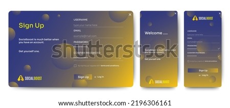 Set of Sign Up and Sign In forms. Orange gradient. Registration and login forms page. Professional web design, full set of elements. User-friendly design materials.