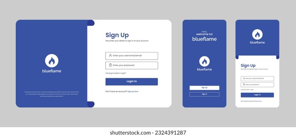 set of sign up and sign in forms. professional mobile app sign in page. register page vector illustration. 