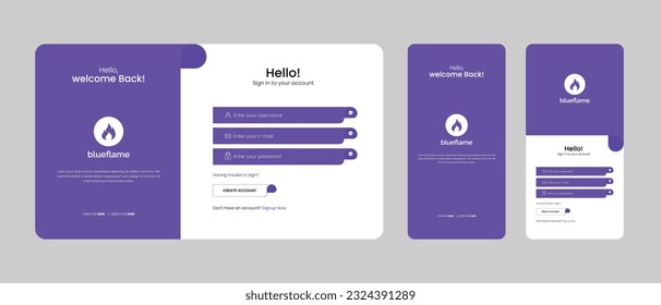 set of sign up and sign in forms. professional mobile app sign in page. register page vector illustration. 