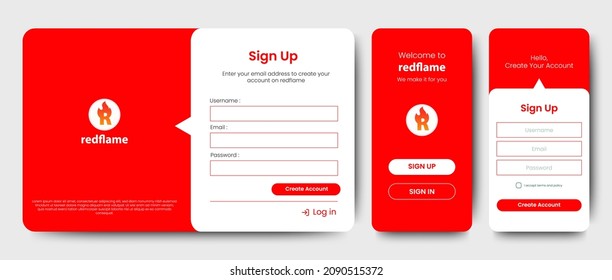 Set of Sign Up and Sign In forms. Red gradient. Registration and login forms page. Professional web design, full set of elements. User-friendly design materials.
