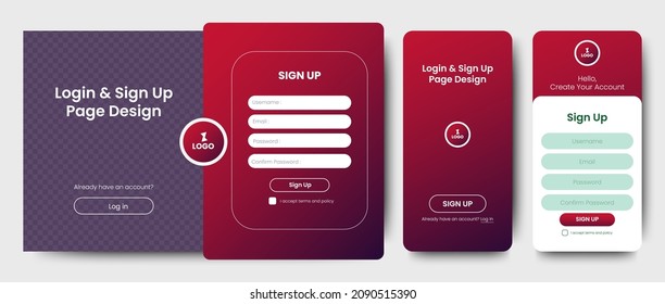 Set of Sign Up and Sign In forms. Red gradient. Registration and login forms page. Professional web design, full set of elements. User-friendly design materials.

