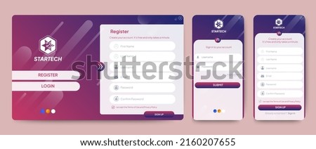 Set of Sign Up and Sign In forms. Red gradient background with modern logo. Registration and login forms page. Professional web design, full set of elements. User-friendly design materials.