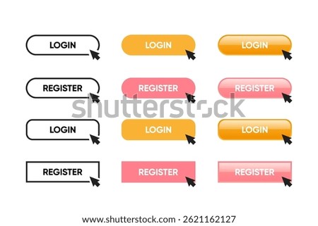 Set of sign in sign up forms. Registration and login buttons. Professional and User-friendly web and UI UX design elements. Username, email and password. Register page button.